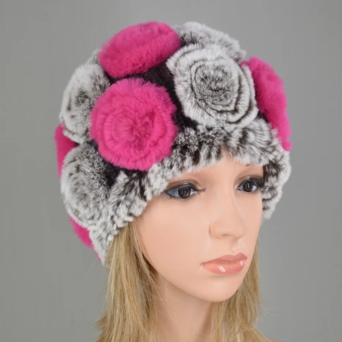 color 19 Hot Sale Real Genuine Rabbit Fur Cap Winter Natural Real Rex Rabbit Fur Skullies Hat Quality Women Real Fur Beanies Hats - Цвет: color 19