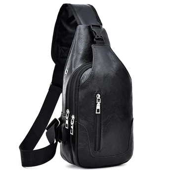 

Handbag Travel Cross Body Zipper Retro Style Casual Single Men Chest Bag Charging Port Shoulder Sling Portable Artificial PU USB