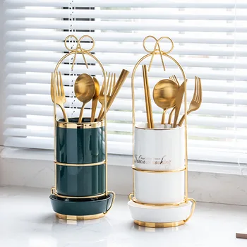 

Light luxury ceramics chopstick barrel household kitchen tableware drain rack creative knife fork spoon collecting drain basket