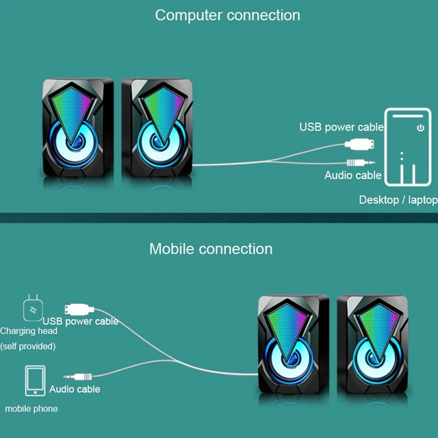 Computer Speakers For Laptop Desktop with Subwoofer LED Colorful