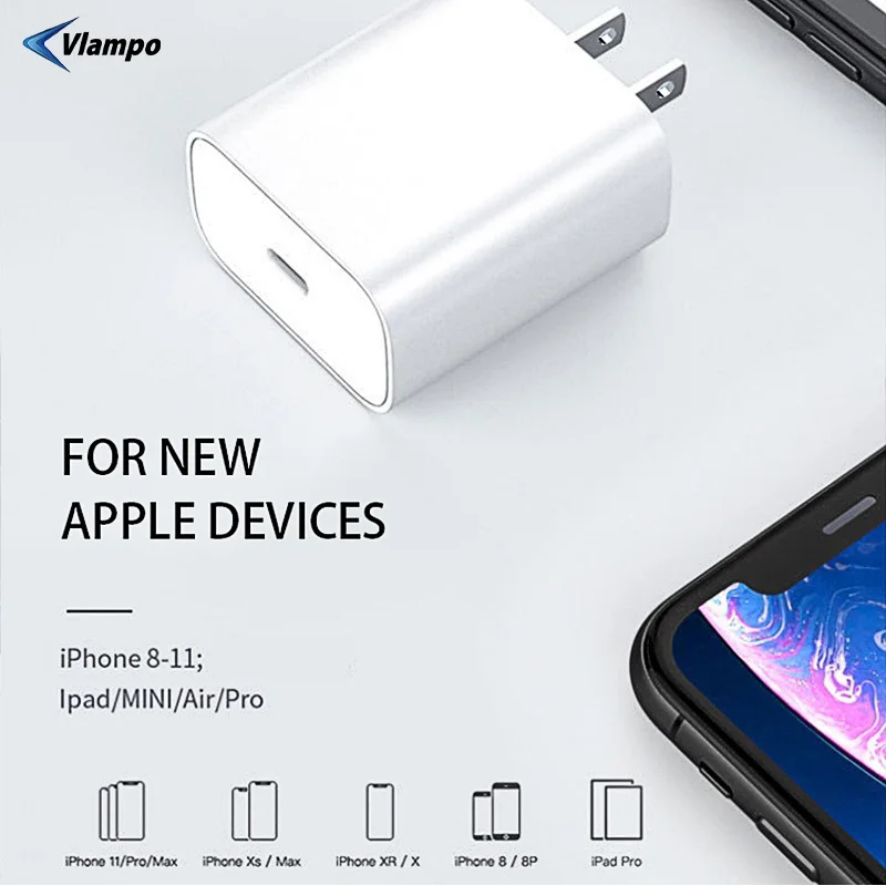 VLAMPO PD 18 Вт быстрое зарядное устройство зарядная головка EU/US розетка для Apple iphone11 XR