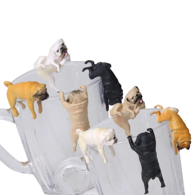 Realistic Mini Pug Dog Figurine Hanging on Cup Rim DIY Fairy Garden Collectible model Accessory 4