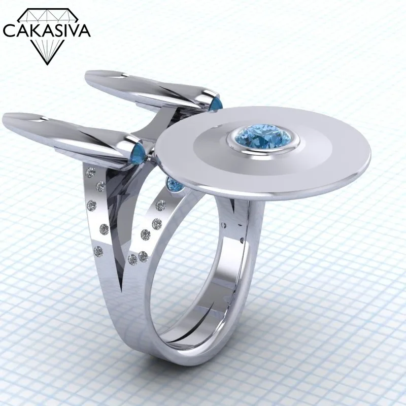 

Women's 925 Silver Blue Zircon Starship Ring Gift Jewelry Ring Wholesale size 7-12