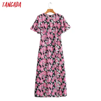 

Tangada fashion women pink floral print maxi dress 2020 summer short sleeve female beach Dress Vestidos 2F61