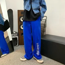 Thicken Winter 2022 Sweatpants Women Korean Fashion Blue Trousers High Waist Streetwear Letter Print Casual Pants MINGLIUSILI