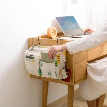 

Hot Hanging Canddy Bedside Storage Bag Table Sofa Storage Pocket Book Holder Phone Remote Control Organizer Basket with 2 Hooks