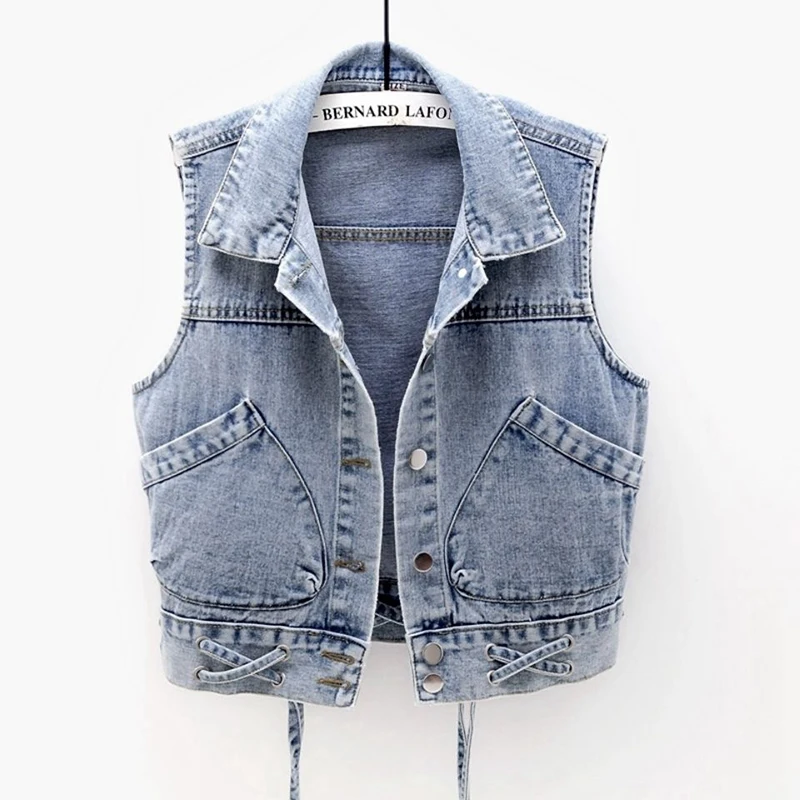 

2020 Spring Autumn Denim Vest Women Casual Women's Sleeveless Jeans Jacket Pockets Sleeveless Jeans Jacket Casual Outwear