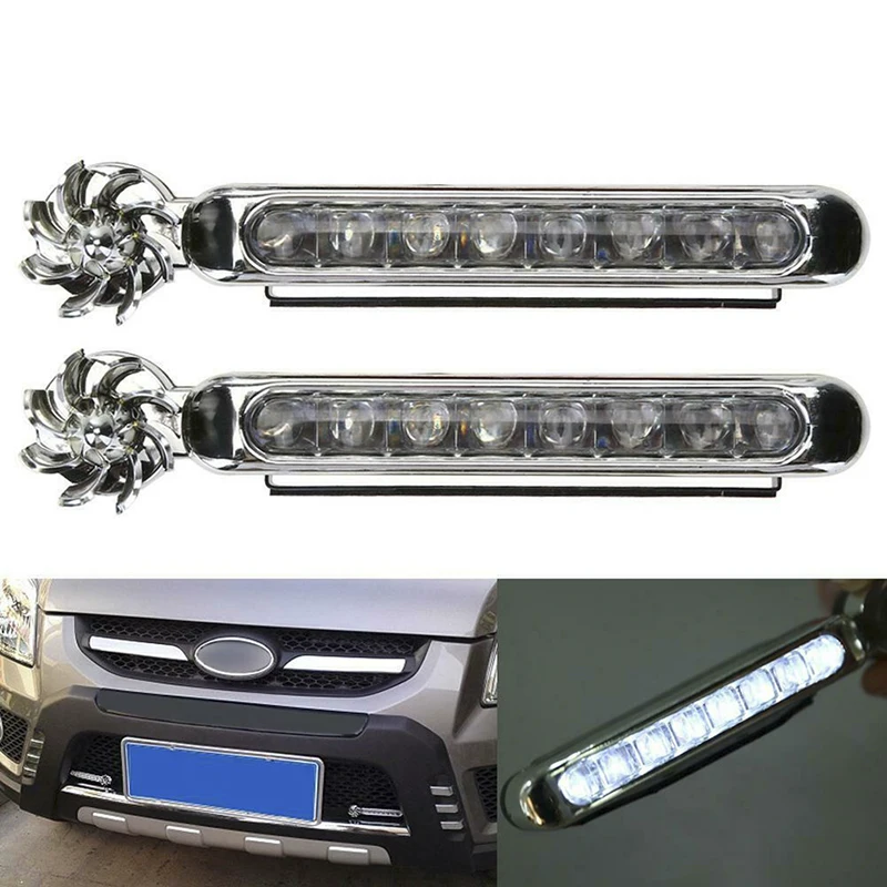 

1pair 8 LEDs No Wiring Wind Power Grille Vehicle Lights With Fan Rotation For Car Fog Warning / Daytime Running Lamp
