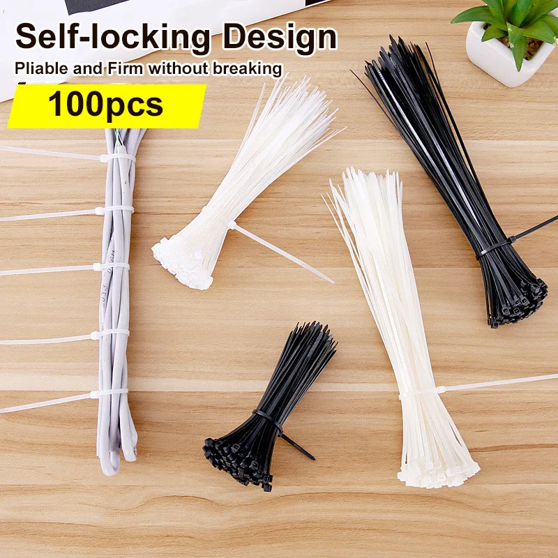 

100pcs Reusable Nylon Plastic Cable Ties Wire Zip Tie Strap Self-locking Wraps Industrial Supply Fasteners & Hardware Cable