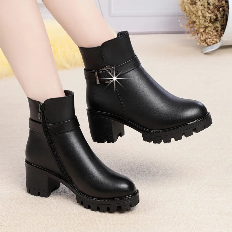 ASUMER/ г., новые зимние ботинки женские ботильоны на молнии с круглым носком обувь на высоком квадратном каблуке теплые женские ботинки из овечьей шерсти