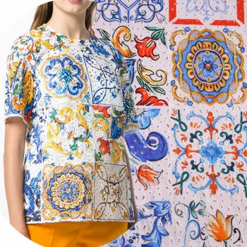

1m Blue and white porcelain openwork dress fabric fabric summer cotton clothing cotton poplin fabric fabric cotton upscale