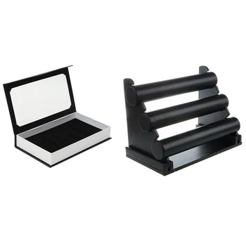 

3-Tier Jewelry Stand Bracelet Holder Necklace Display Rack Organizer (Black) & 72 Ring Jewellery Display Storage Box