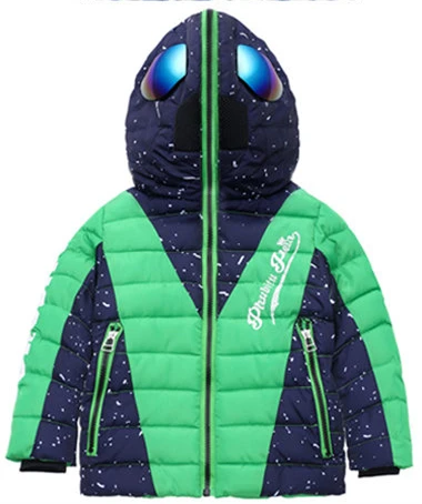 Зимние теплые детские куртки для мальчиков с очками для детей, водонепроницаемые парки с хлопковой подкладкой с очками, худи для подростков, пальто - Цвет: Зеленый