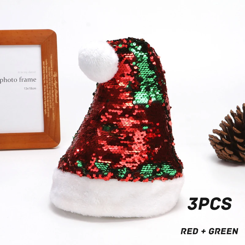 Новинка, забавная подсветка, рождественские шапки, шапка, волшебная, меняющая цвет, много, рождественские шапки с блестками для девочек, женщин, детей, взрослых, вечерние - Цвет: 3PCS Red green