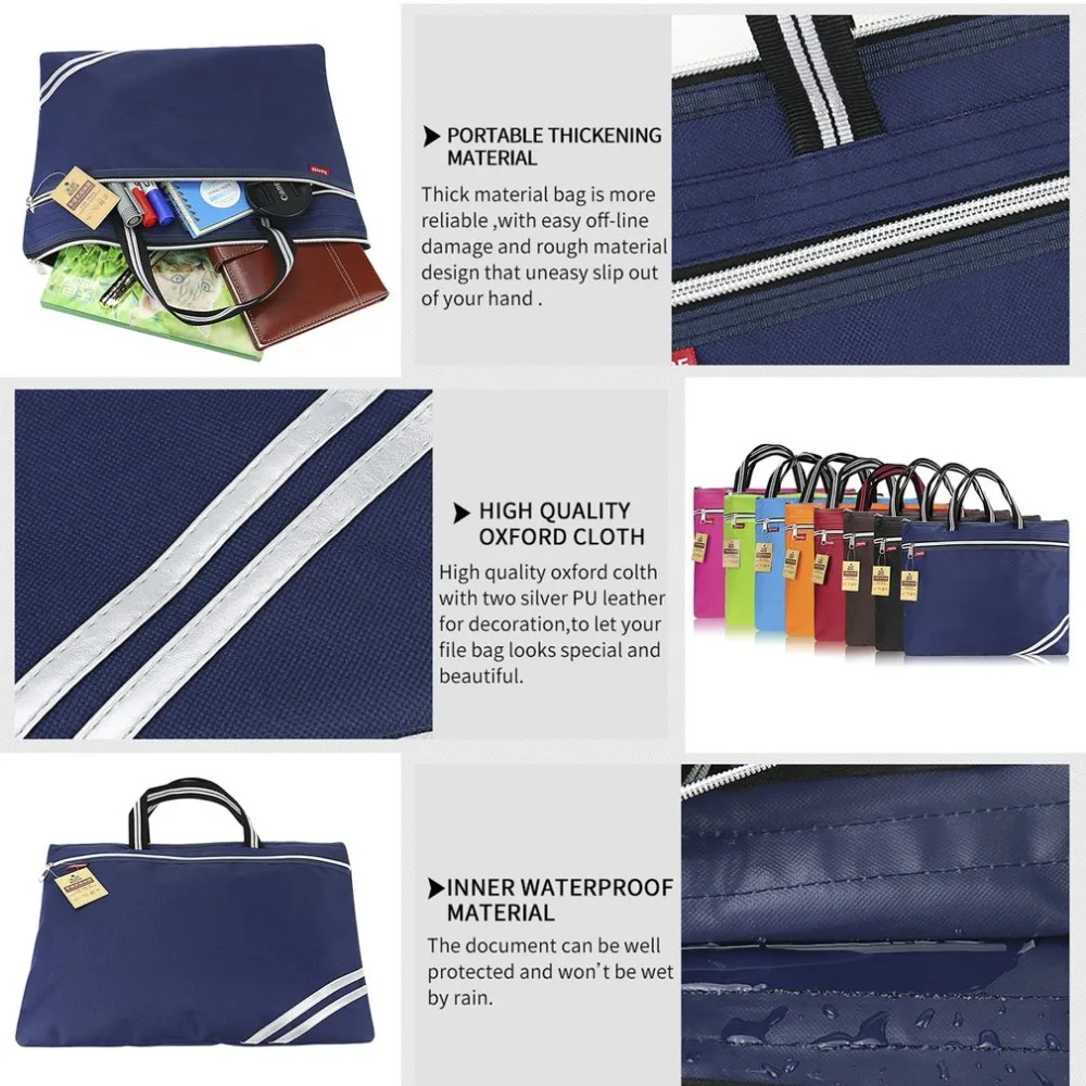 TIANSE Oxford Cloth Briefcase Business Men Ladies Portable Zipper PU Leather File Bag Double Deck Data Package