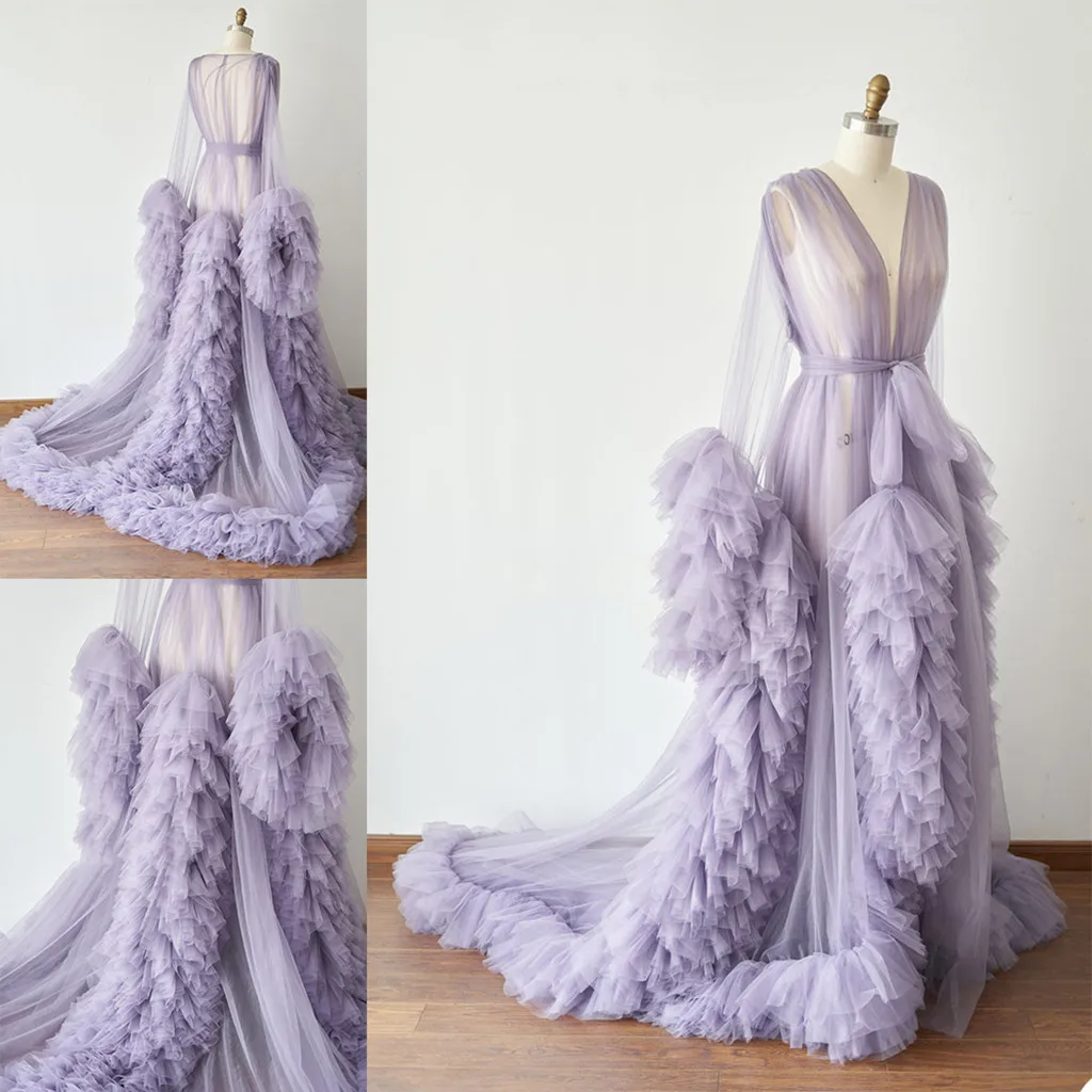 Bathrobe for Women Purple Feather Full Length Lingerie Nightgown Pajamas Sleepwear Women's Luxury Gowns Housecoat Nightwear