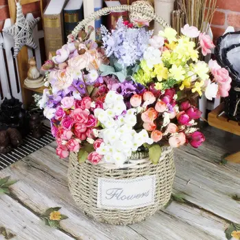 

Household Flower Basket Willow Succulent Flower Pot Straw Rope Woven Iron Frame Item Storage Basket For Home Use Decorate