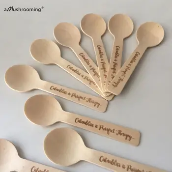 

Customized Disposable tableware Wood Ice Cream Spoon Round mini Spoons with Laser Engrave (3000)