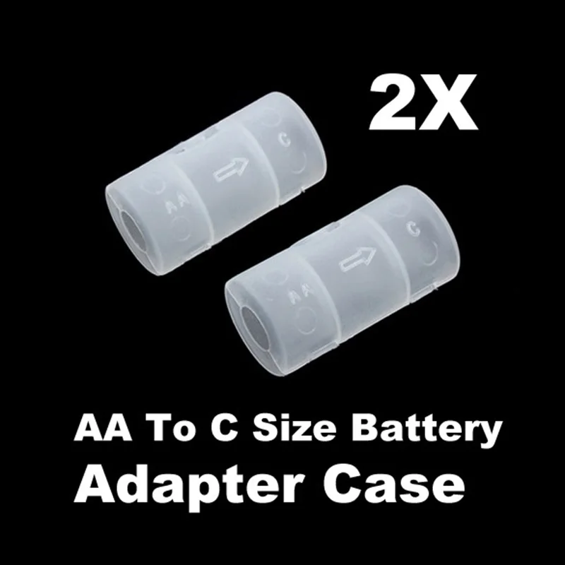 Hot Sale NEW 2 Pcs/Set Converter Adapter AA to C Size Battery Case White qtoe DropshipStorage