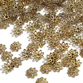

50/100pcs 7-10mm Tibetan Antique Gold Color Flower Bead Needlework DIY Accessories End Caps For Jewelry Making Findings