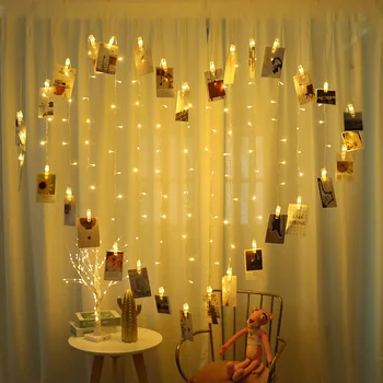 

2x1.5m 128LED Heart Shape Clip String Lights Fashion Photos plug Powered Lamp Christmas Holiday Wedding Home Decoration