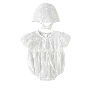 

WLG Baby Girl Rompers Toddler Summer White Short Sleeve Romper with Hat Girl Casual Clothes for 6-18 Months