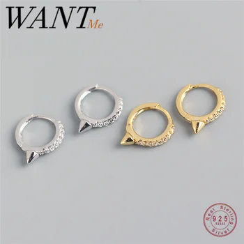 

WANTME Genuine 925 Sterling Silver Single Short Spike Eternity Clicker Earrings for Women Fashion Party Jewelry Accessories 2020