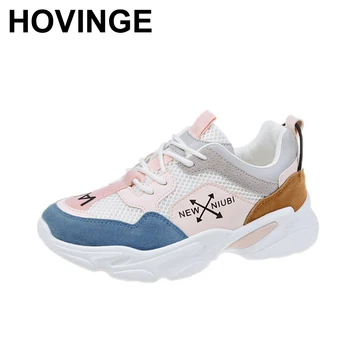 

HOVINGE New Women's Mesh Breathable Platform Chunky Sneakers Fashion Women Flat Thick Sole Shoes