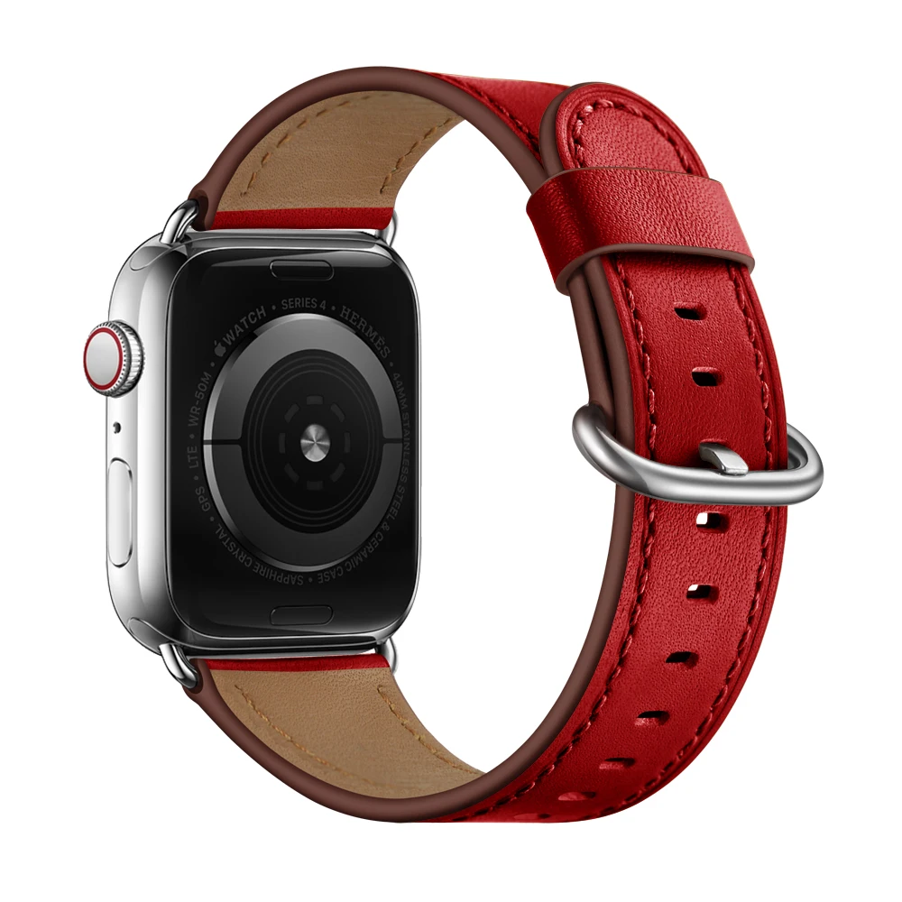 Совместим с Apple Watch series 5 4, ремешок из натуральной кожи 40 мм, 44 мм, ремешок для часов, браслет для iwatch 38 мм, 42 мм, ремешок на запястье - Цвет ремешка: red
