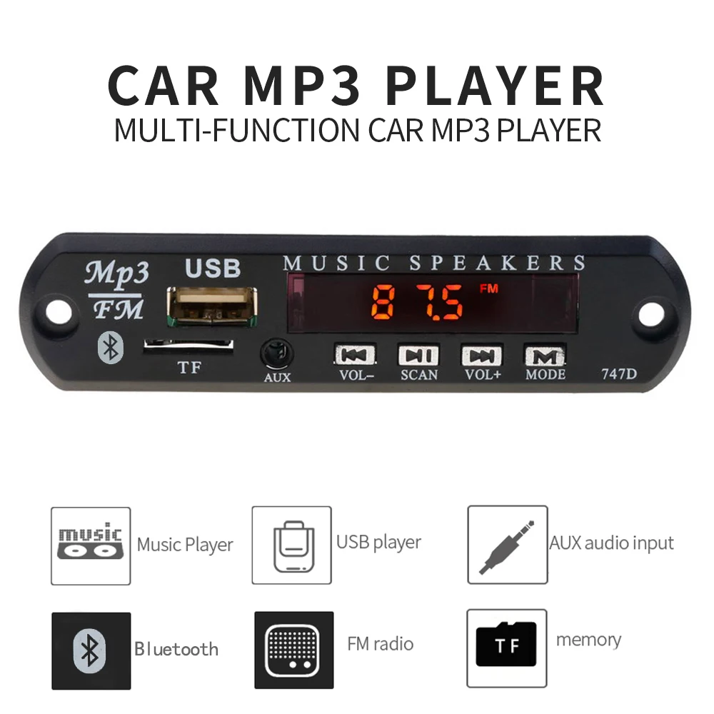 Bluetooth Handsfree радио mp3-плеер 12 В декодер плата Поддержка записи FM TF карта AUX с микрофоном модификация автомобильного динамика