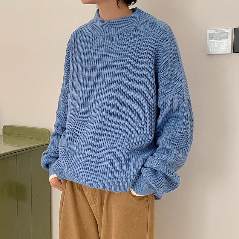 Winter New Sweater Men Warm Fashion Solid Color Casual O-neck Sweater Pullover Man Streetwear Wild Loose Long-sleeved Sweater