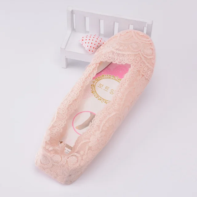 pink lace Модные женские носки, силиконовые, нескользящие, милые, одноцветные, ледяной шелк, роза, цветок, хлопок, черный, серый, телесный - Цвет: pink lace
