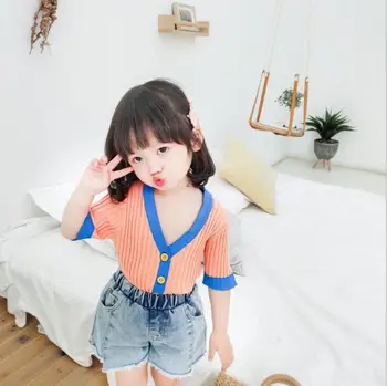 

2020 New Girls Knitted T-Shirt Spring Summer Fashion Cotton Girls Top 1-6t PP694