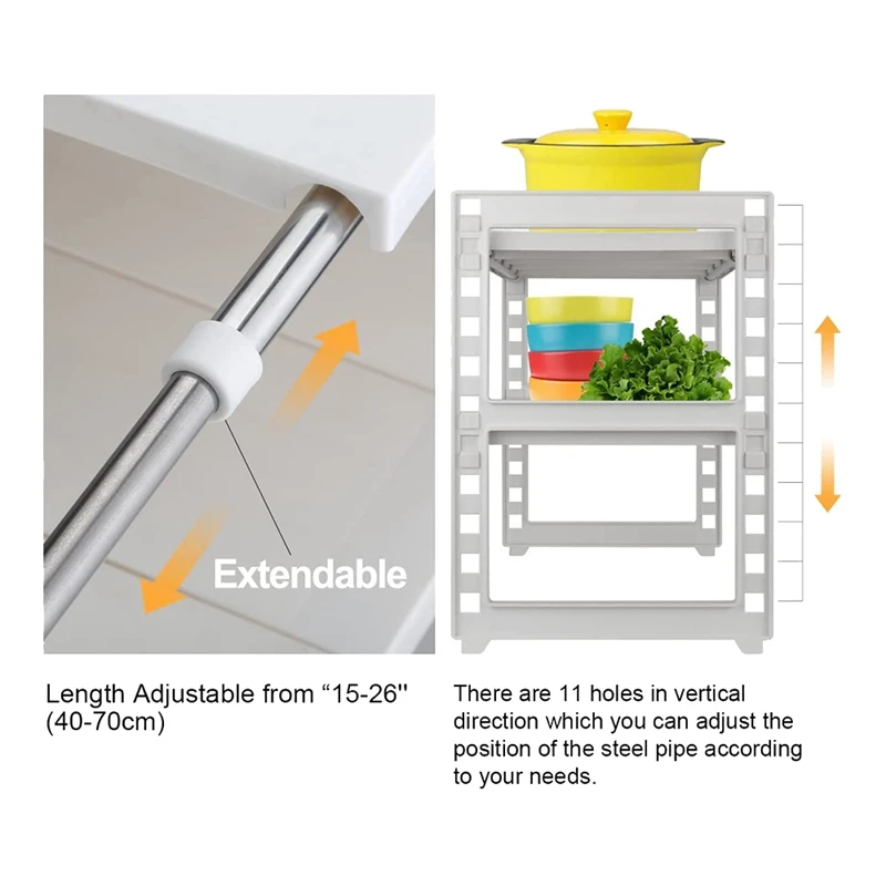 Расширяемый под раковиной Организатор 2 ярусный стеллаж для хранения со съемными