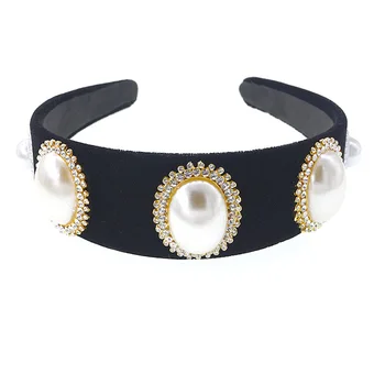 

DUOJIAOYAN Female Gorgeous fashion hair accessories Casual wild velvet headpiece Vintage diamond round pearl headband