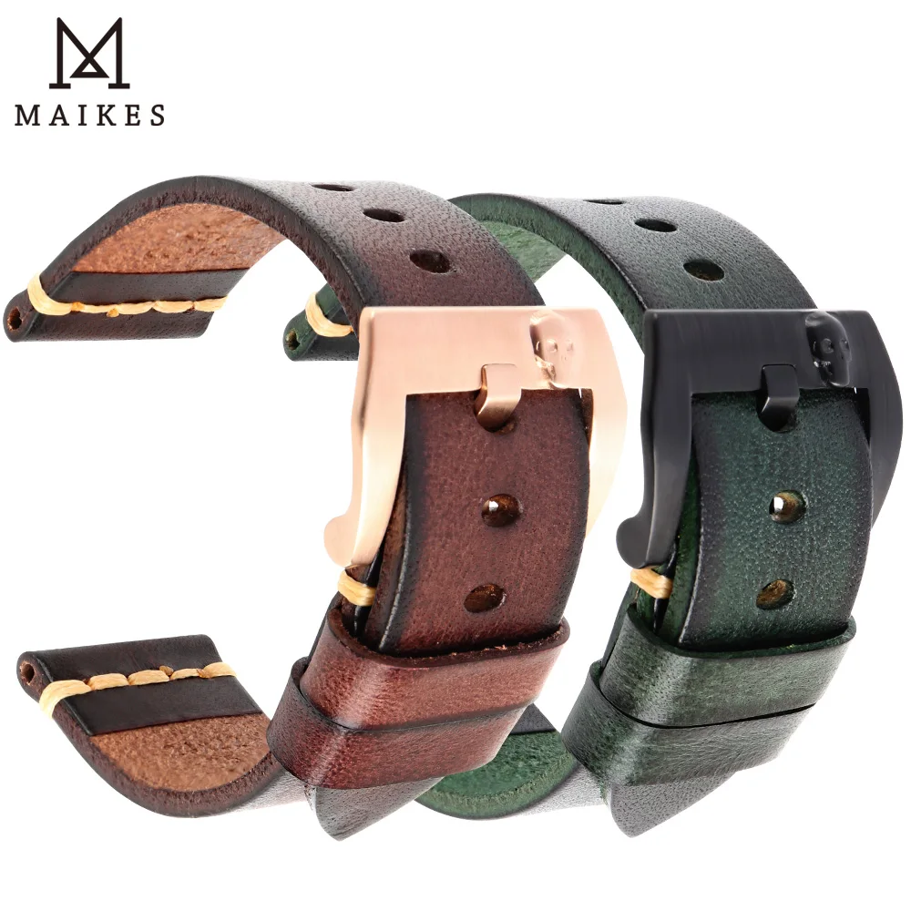 Maikes Watch Accessories Watchbands Genuine Leather 18mm 19mm 20mm 22mm 24mm Replacement Watch Strap Bracelets for rolex_watch