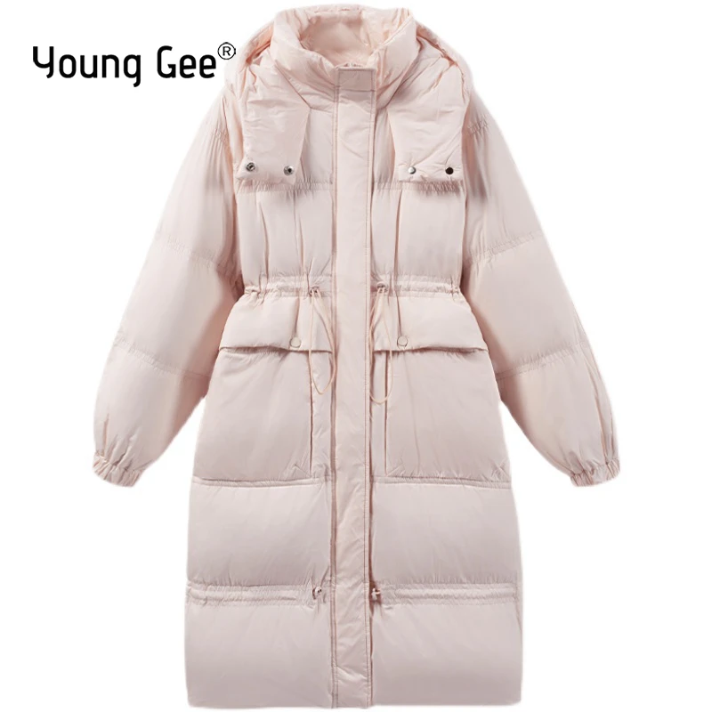 

Young Gee Winter Coat White Duck Down Jacket Women Macaron Hooded Parkas Hight Quality Thick Warm Loose Overcoat doudoune femme