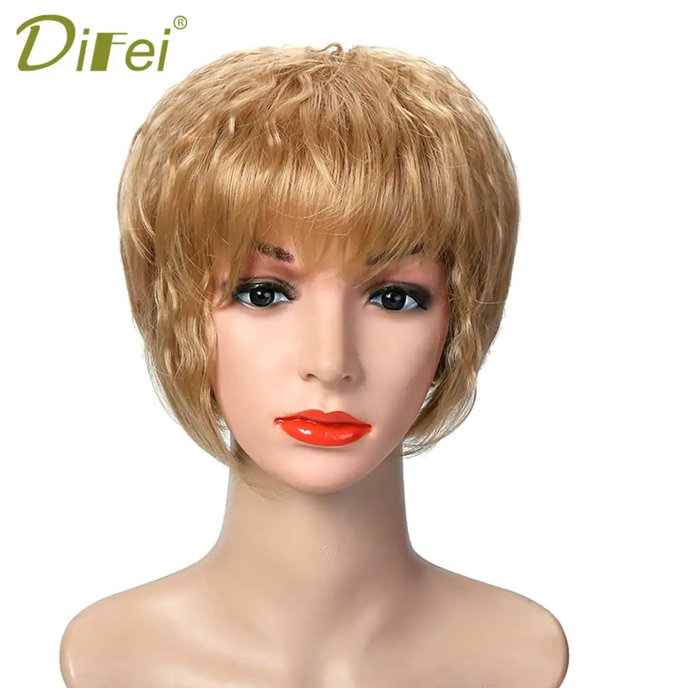 

DIFEI Short Kinky Curly Wigs with Bangs for Women Heat Resistant Synthetic African American Wigs