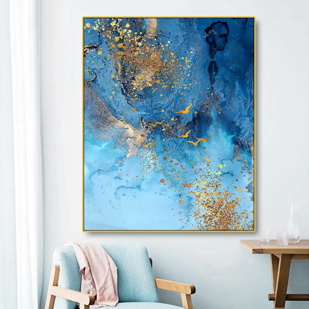 Laeacco azul Arte Abstracto lienzo pintura caligrafía pared cuadros Pop