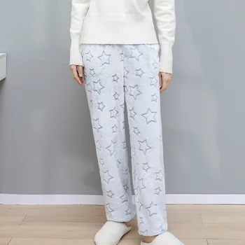 

Flannel Night Pants Pantalon Femme Grande Taille Thickening Warmth Coral Fleece Close-knit Home Pants Men Sleep Wear Women