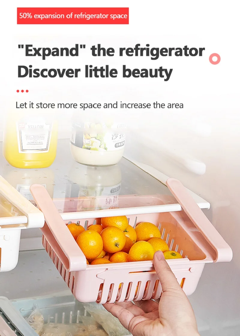 1PC Adjustable Stretchable Fridge Organizer Drawer Basket Refrigerator 12 H80d85c55a3a540679baa7b2a1dbf0a27V