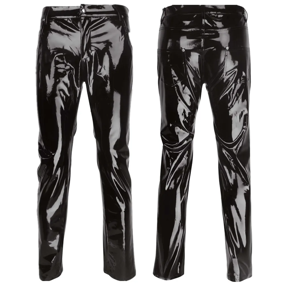 

Hot New Sexy Men Skinny Faux PVC Leather Pants Shiny Trousers Nightclub Stage Performance Singers Dancer Jeans Plus Size