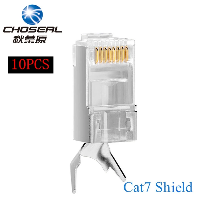 Choseal 10 шт. Cat7 RJ45 штекер 10 Gigabit Ethernet экранированный позолоченный медный 8P8C сетевой обжимной высококачественные разъемы