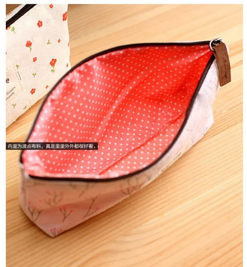 Pencil Case Cute Kawaii Floral Flower Canvas Zipper Pencil Cases Lovely Fabric Flower Tree Pen Bags School Supplies