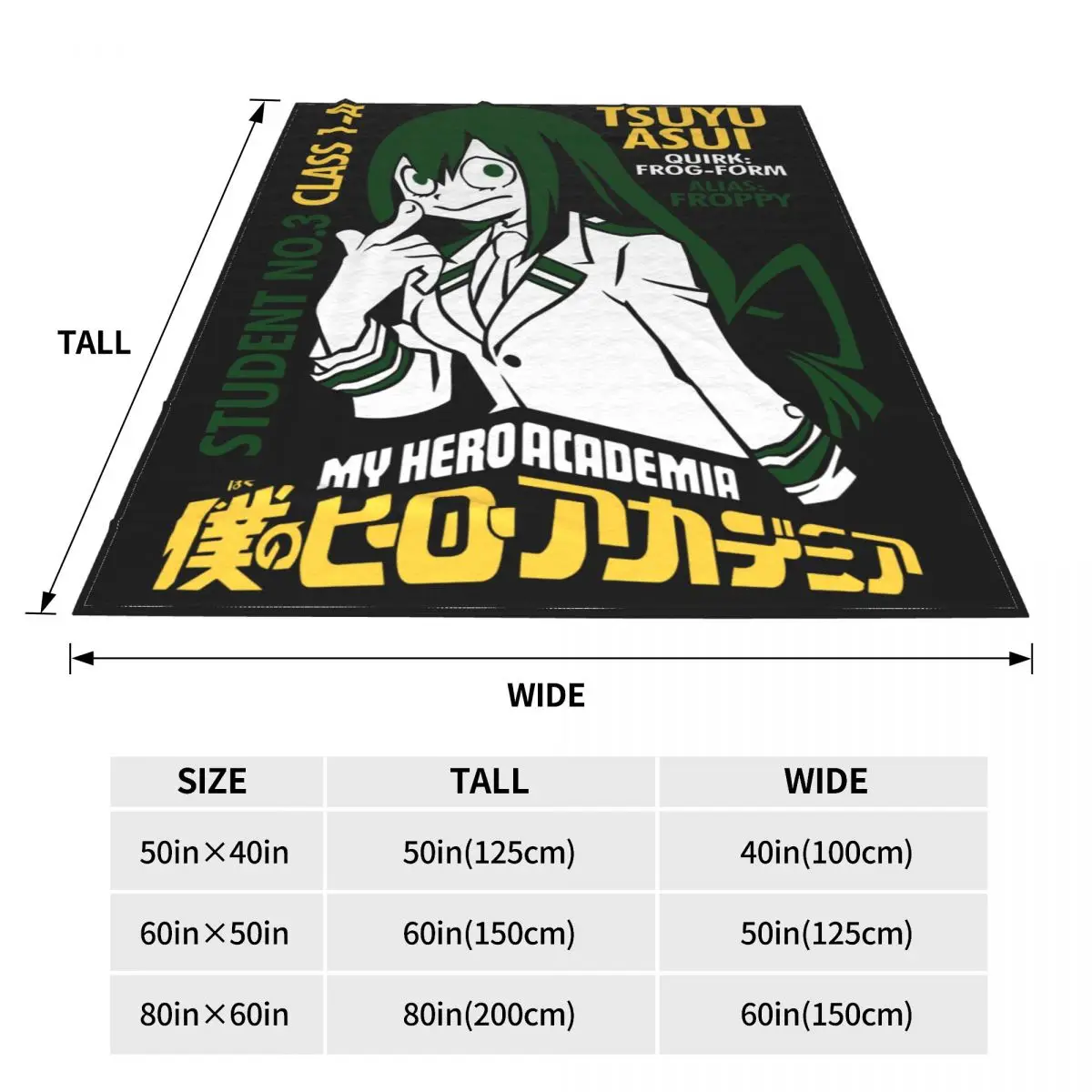 My Hero Academia Boku No Hero Academia Froppy ���� ��� ���� ħ�� ����� �� ����ִ� ������ ��� 125*100cm ħ�뺸