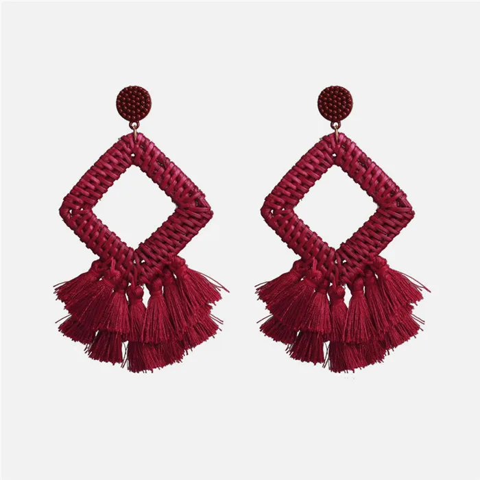 Ztech Red Resin/Crystal Drop Earrings For Women Handmade Fringed Tassel Dangle Statement Wedding Earrings Party Christmas Gift - Окраска металла: E1667-Red