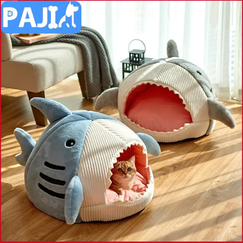 

Shark Cat House Cute Pet Sleeping Bed Warm Soft Cat Nest Kennel Kitten Cave Washable Cat Lounger Cushion Cozy Tent Four Seasons