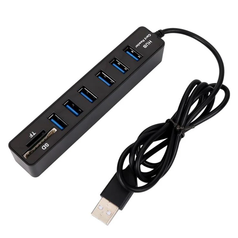 6 портов USB концентратор 2,0 480 Мбит/с высокоскоростной разветвитель TF SD кард-ридер все в одном для ПК Компьютерные аксессуары USB 2,0 концентратор USB