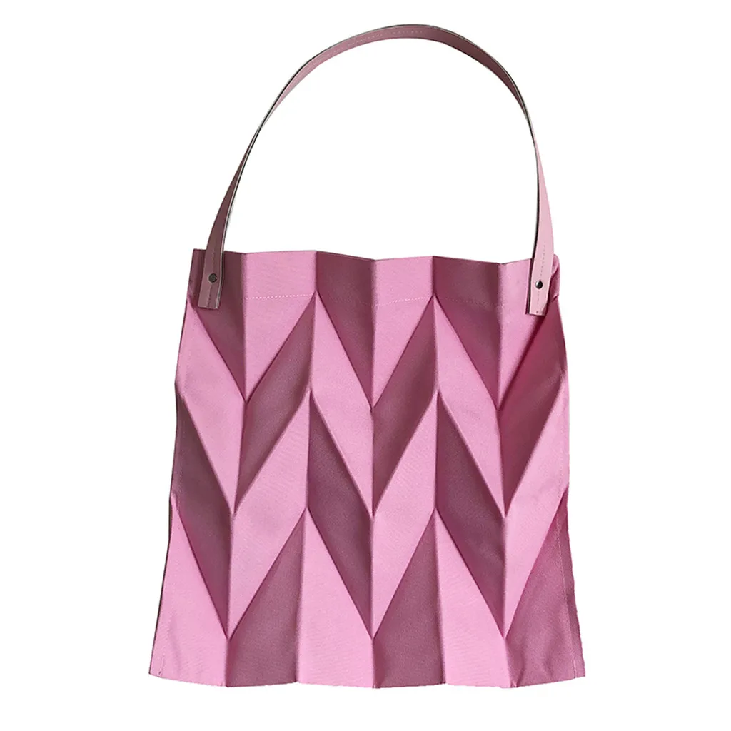 Japanese Style Pleats Causal Tote Bag Canvas Women Shoulder Bag Large Capacity Shoulder Bags Candy Color#YL15