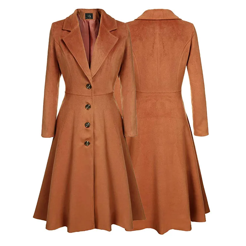 

Autumn/Winter Women's Woolen Suit Lapel Coat Long Sleeve Fashion Casual Slim Skirt Windbreaker Coat Warm Elegant Coat of Women
